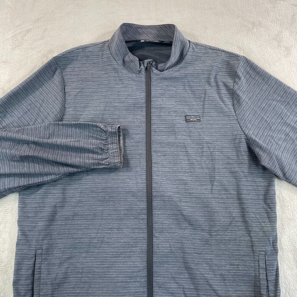 Travis‎ Mathew Performance Golf Jacket Men XL Grey Striped Full Zip Cinch Waist